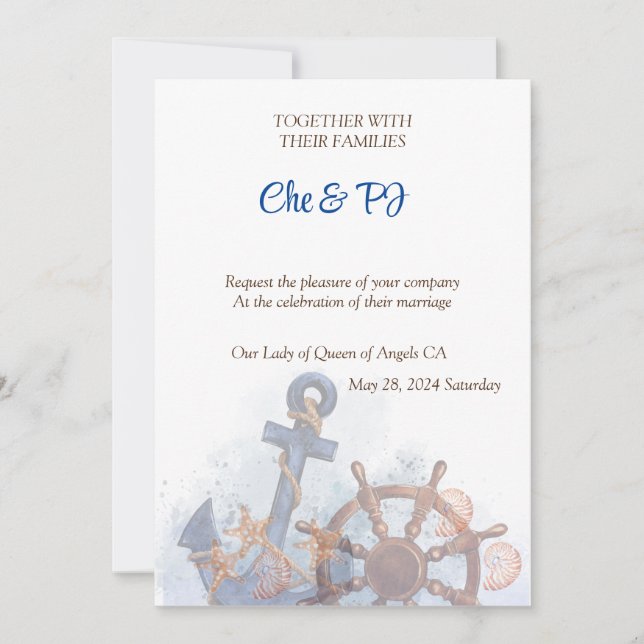 Nautical Beach Wedding Theme  Invitation (Front)