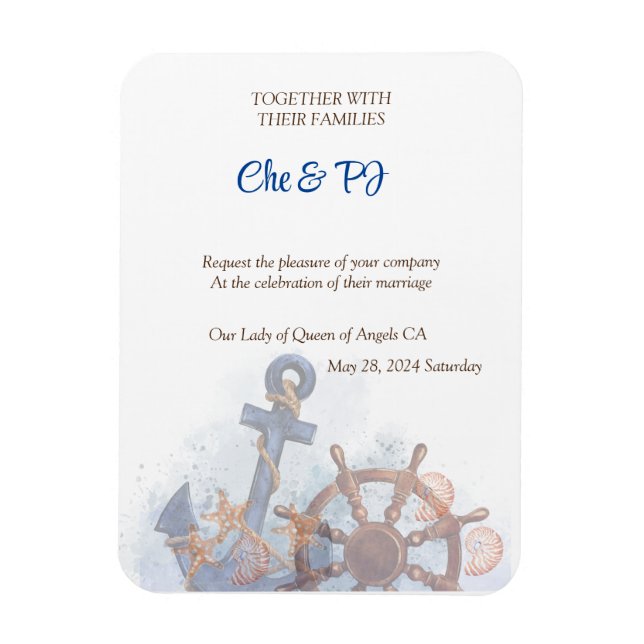 Nautical Beach Wedding Theme Invitation Magnet (Vertical)