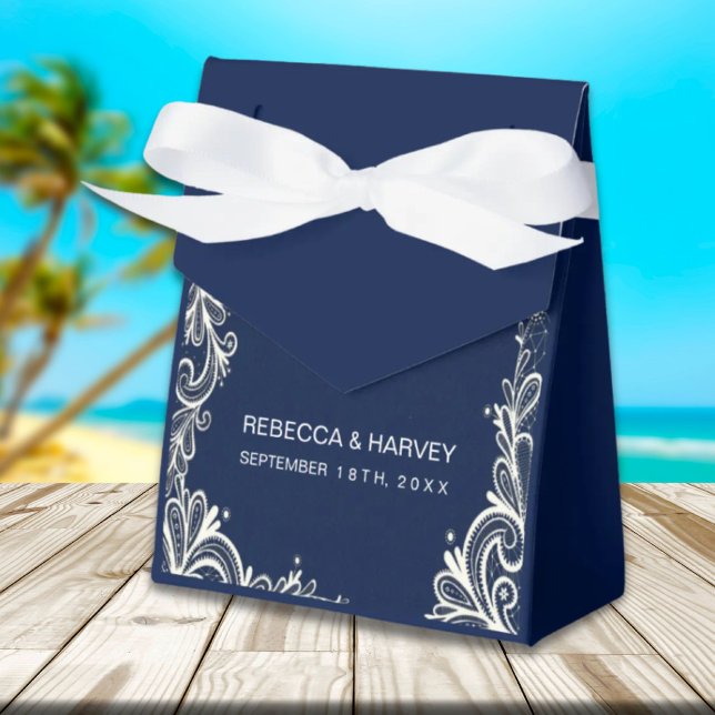nautical beach white lace navy blue wedding favour box (nautical beach white lace navy blue wedding favor boxes)