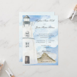 Nautical Beach with Lighthouse Invitation