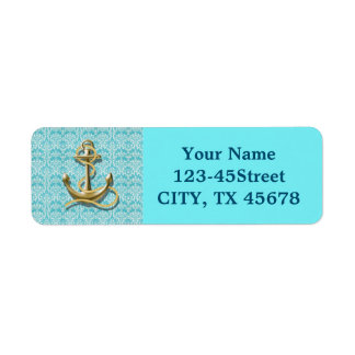 nautical beachy turquoise damask gold anchor