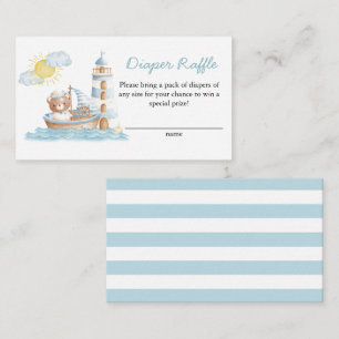 Nautical Bear Watercolor Boat Diaper Raffle Enclosure Card