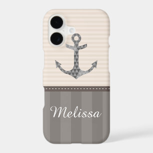 Nautical Beige and Brown Anchor Custom Name