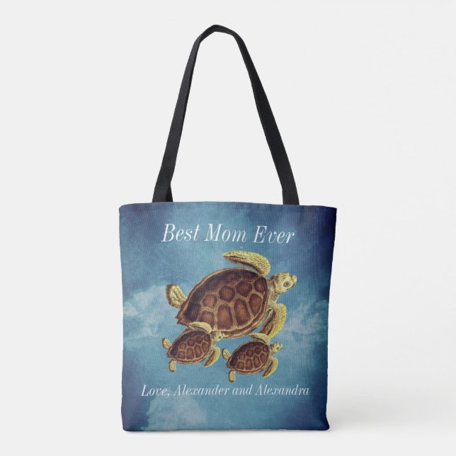  Nautical Best Mum Ever Sea Turtle Watercolor   Tote Bag (Back)