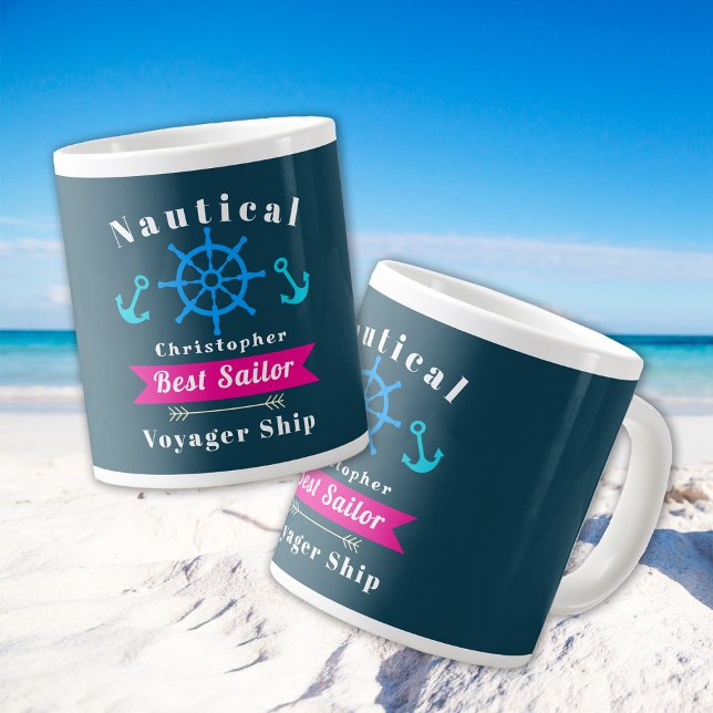  Nautical Best Sailor Navy Large Coffee Mug (Nautical Best Sailor Navy Mug.)