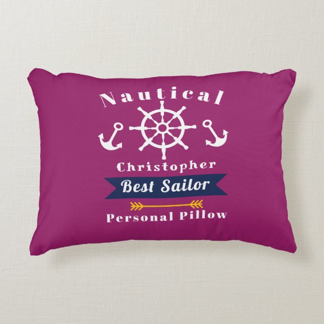  Nautical Best Sailor Wine Red Decorative Cushion (Front)