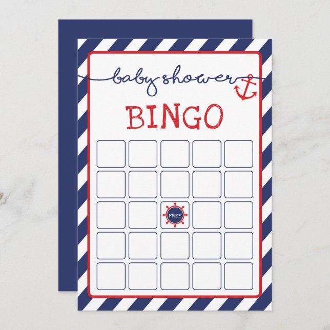 Nautical Bingo Baby Shower Game Navy Red Invitation (Front/Back)
