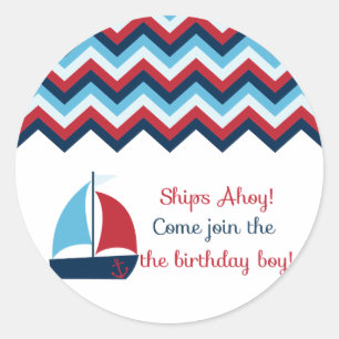Nautical Birthday Boy Cupcake Topper/Sticker Classic Round Sticker