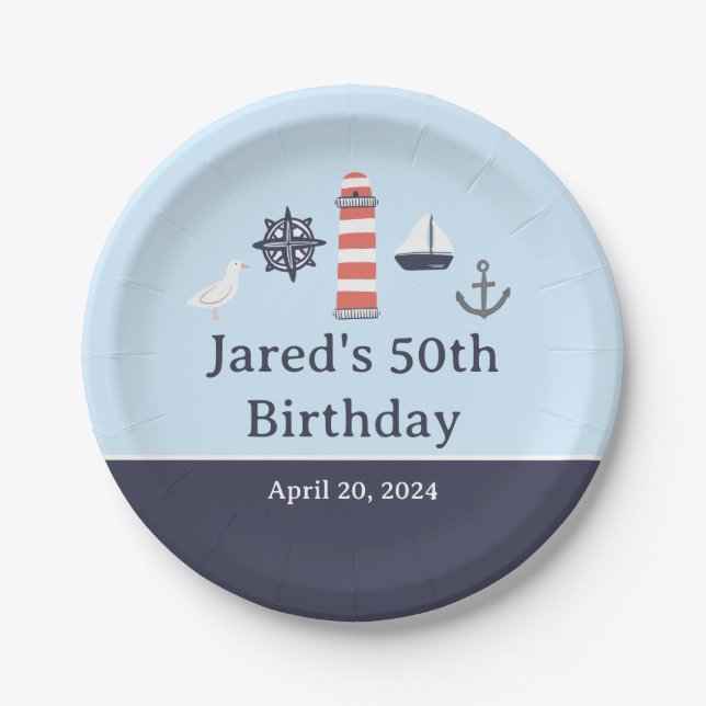 Nautical Birthday Plates for Adults or Kids (Front)