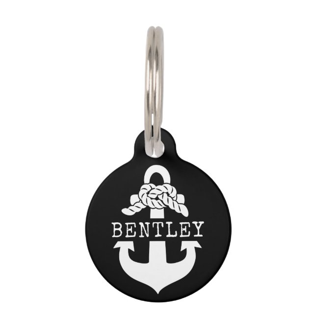 Nautical Black Anchor Personalised Name Pet Tag (Front)