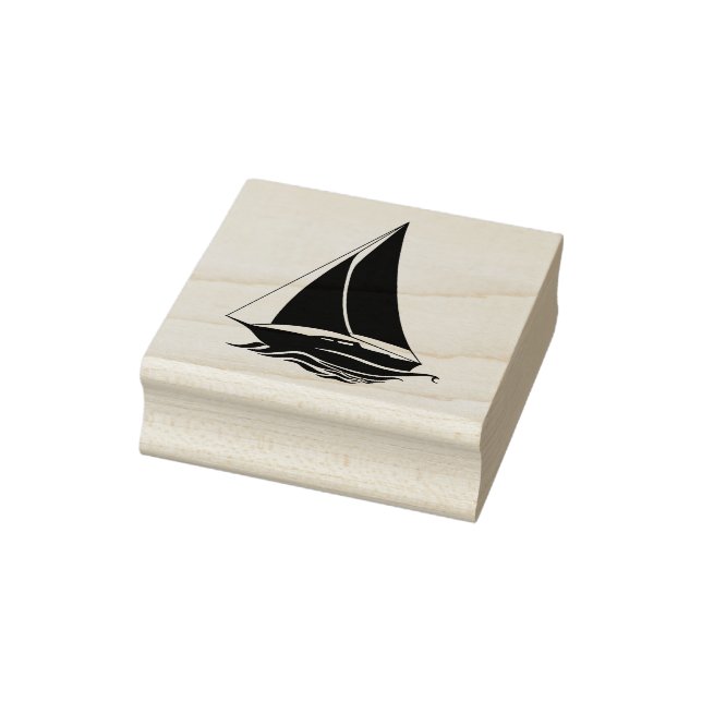 Nautical black anchor/sailboat silhouette on sea rubber stamp (Stamp)