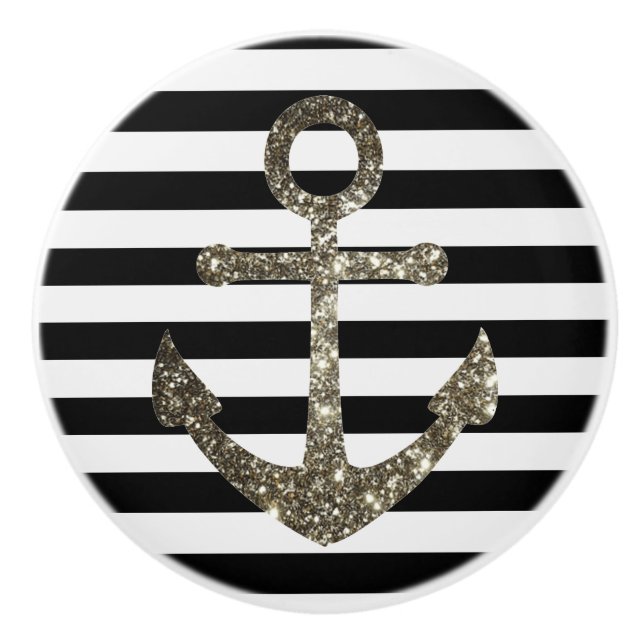 Nautical Black and White Anchor Drawer Ceramic Knob (Front)