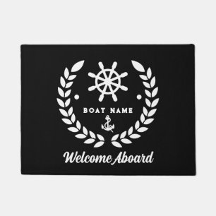 Nautical black and white Custom Boat Name Welcome Doormat
