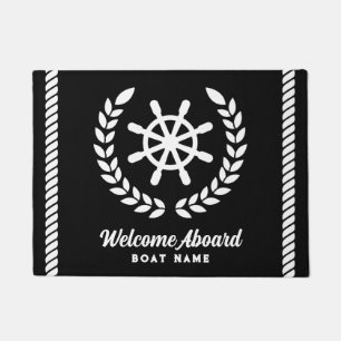 Nautical black and white Custom Boat Name Welcome Doormat