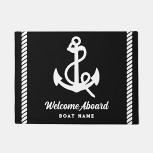 Nautical black and white Custom Boat Name Welcome  Doormat