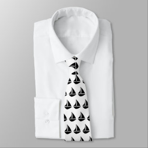 Nautical Black and White Sailboat Pattern Tie