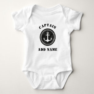 Nautical Black & White Anchor Captain Name Baby Bodysuit