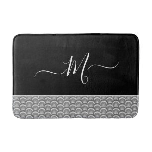 Nautical Black White Elegant monogram initial Bath Bath Mat