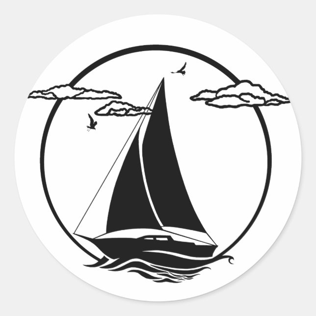 Nautical black/white silhouette anchor/sailboat classic round sticker (Front)