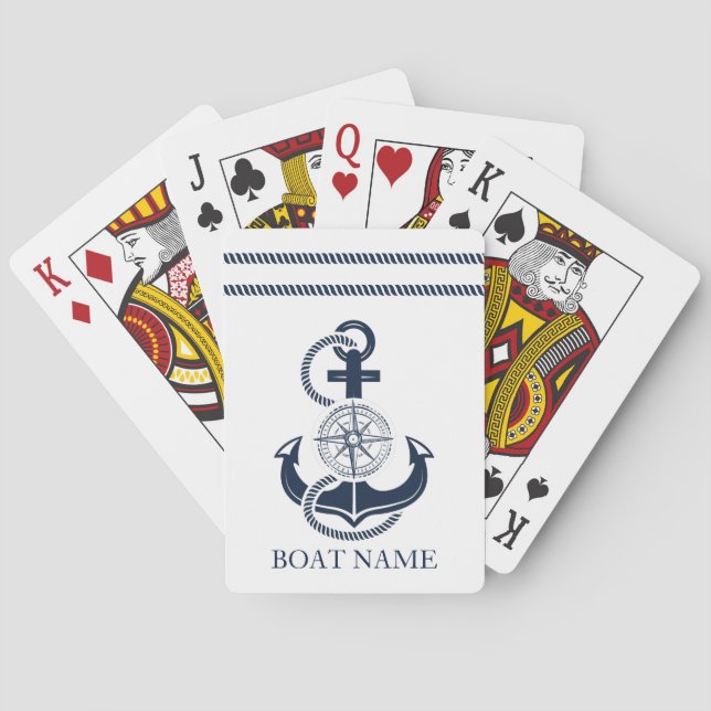 Nautical Blue Anchor Boat Name Playing Cards (Back)