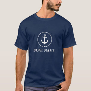 Nautical Blue Anchor Boat Name T-Shirt M Blue