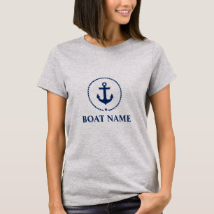 Nautical Blue Anchor Boat Name T-Shirt W Grey