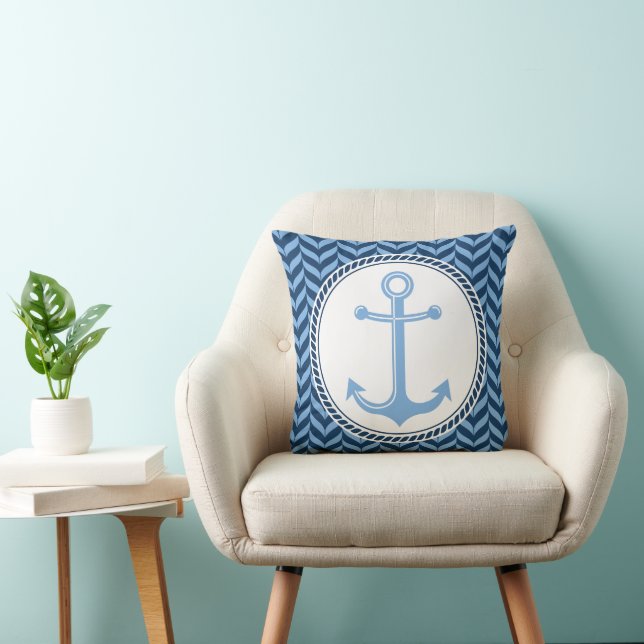 Nautical Blue Anchor coastal  Cushion (Chair)