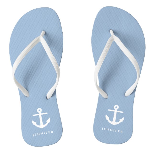 Nautical Blue Anchor Custom Name  Jandals (Footbed)