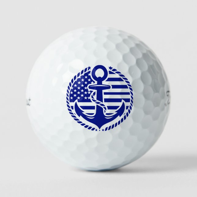 Nautical Blue Anchor Golf Balls (Front)