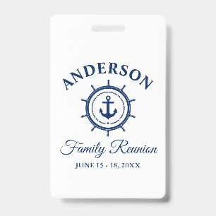 Nautical Blue Anchor Helm Family Reunion ID Badge
