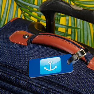 Nautical Blue Anchor Icon Modern Maritime  Luggage Tag