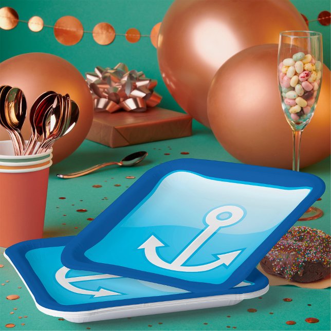 Nautical Blue Anchor Icon Modern Maritime  Paper Plate (Creator Uploaded)