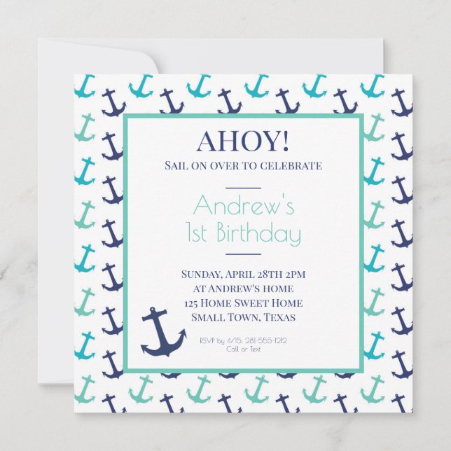 Nautical Blue Anchor Invitation (Front)