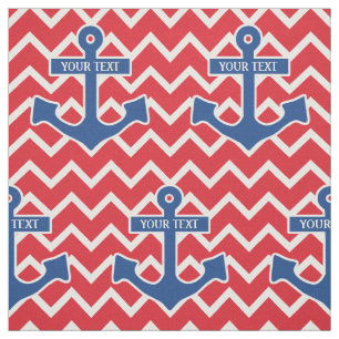 Nautical Blue Anchor Monogram with Chevron Fabric