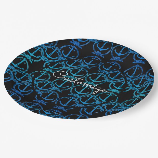 Nautical Blue Anchor Motif Paper Plate (Angled)