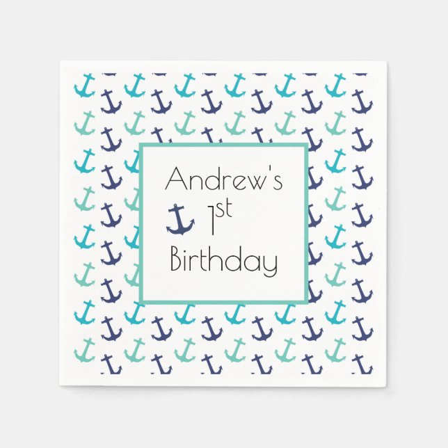 Nautical Blue Anchor Napkin (Front)
