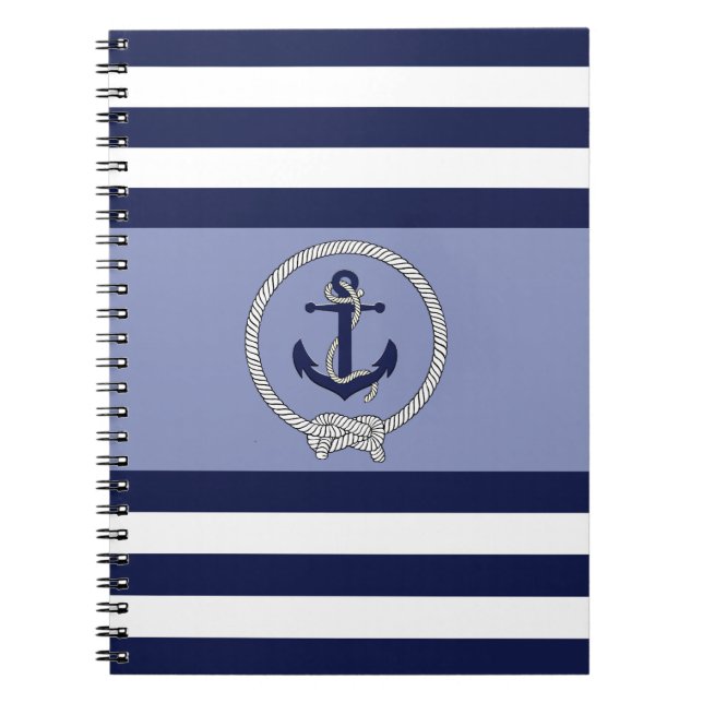 Nautical blue anchor/Navy knot/blue/white stripe Notebook (Front)