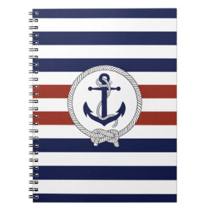 Nautical blue anchor/Navy knot/red/white stripe Notebook