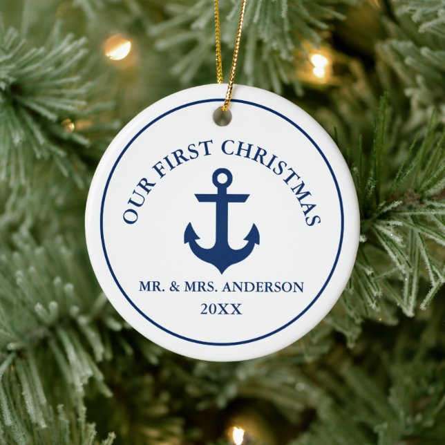 Nautical Blue Anchor Our First Christmas Ceramic Tree Decoration (Tree)