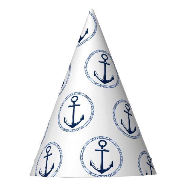 Nautical Blue Anchor Party Hat (Front)