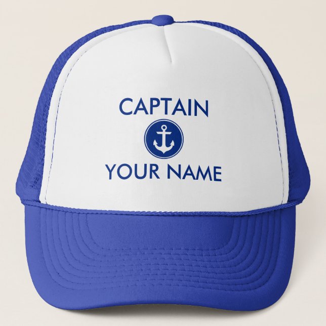 Nautical Blue Anchor Personalised Captain Hat (Front)