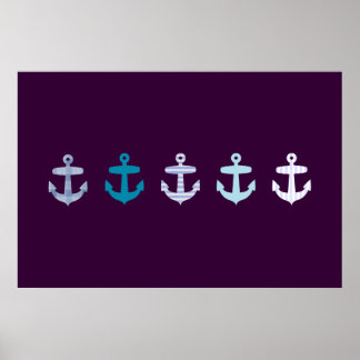 Nautical Blue Anchor poster - Dark Purple