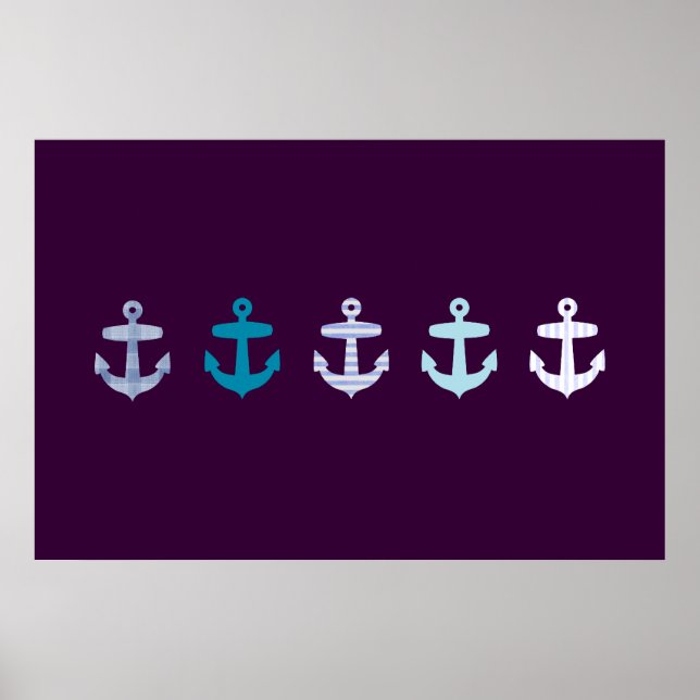 Nautical Blue Anchor poster - Dark Purple (Front)