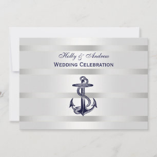 Nautical Blue Anchor Silver Wt BG H Wedding Invitation