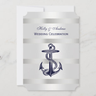 Nautical Blue Anchor Silver Wt BG V Wedding T Invitation