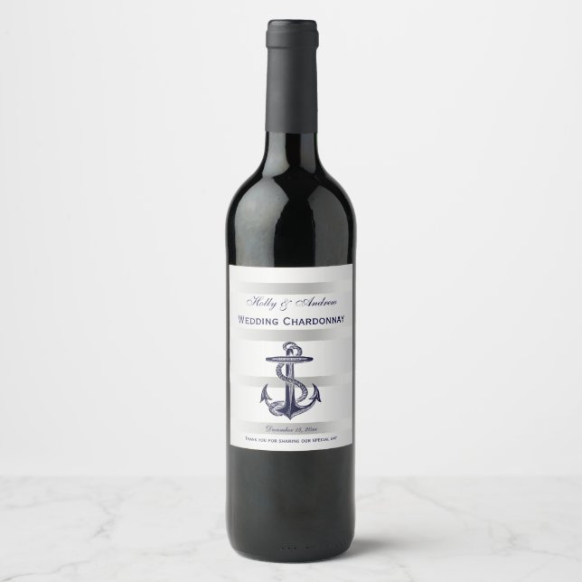 Nautical Blue Anchor Silver Wt BG V Wine Label (Front)