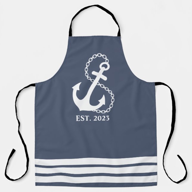 Nautical Blue Anchor & Stripes Apron (Front)