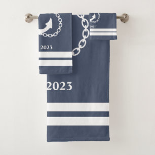 Nautical Blue Anchor & Stripes Bath Towel Set