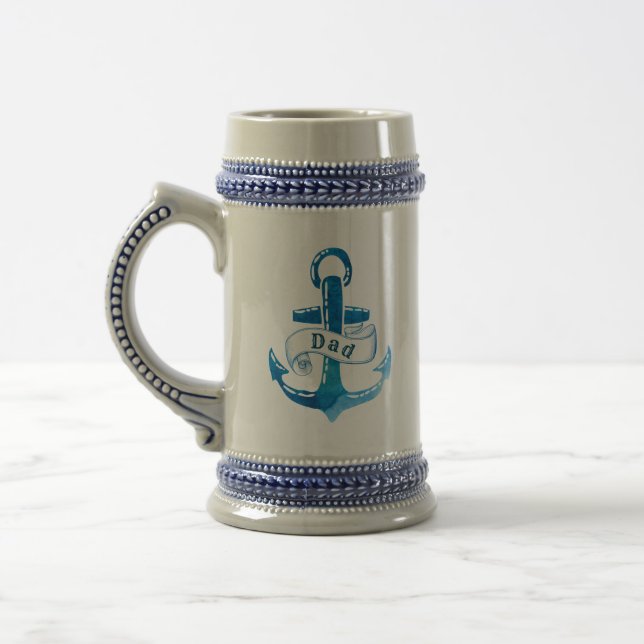 Nautical Blue Anchor with Dad and Monogram Beer Stein (Left)