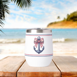 Nautical Blue Anchor With Red and White Stripe Bow